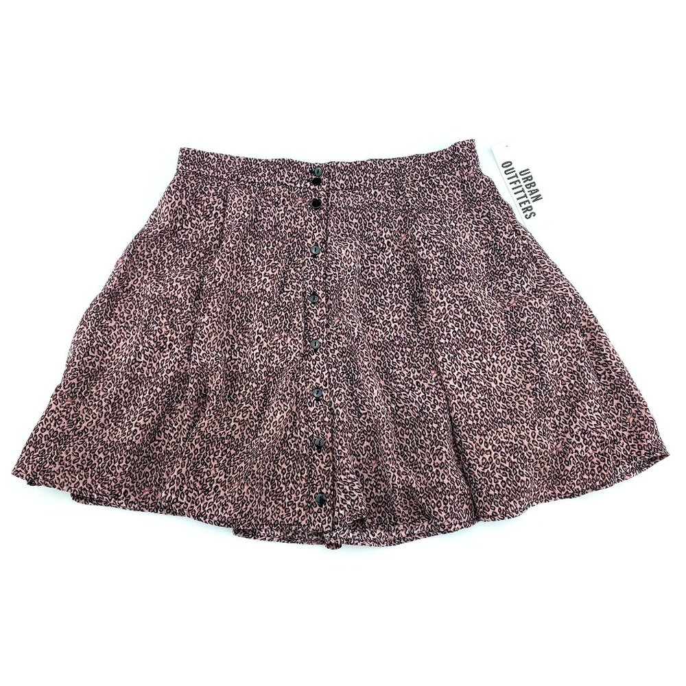 Urban Outfitters Pink Leopard Print Button Down Flared Mini Skirt Small